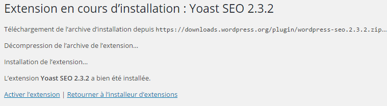 extension en cours d'installation wordpress seo yoast