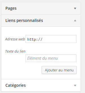 lien personnalisé menu wordpress