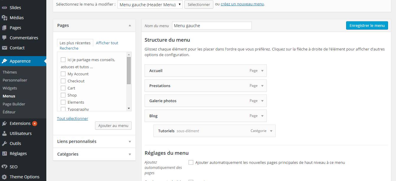 menu administration wordpress