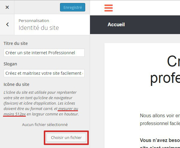 bouton ajouter un favicon wordpress