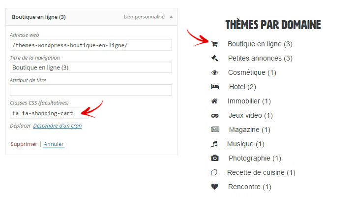 icone dans menu wordpress