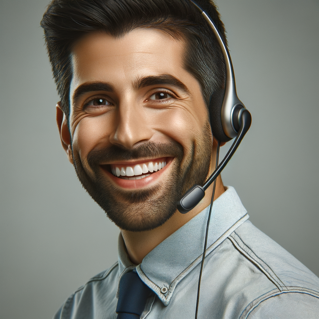 Un représentant du service client souriant, avec un casque téléphonique.