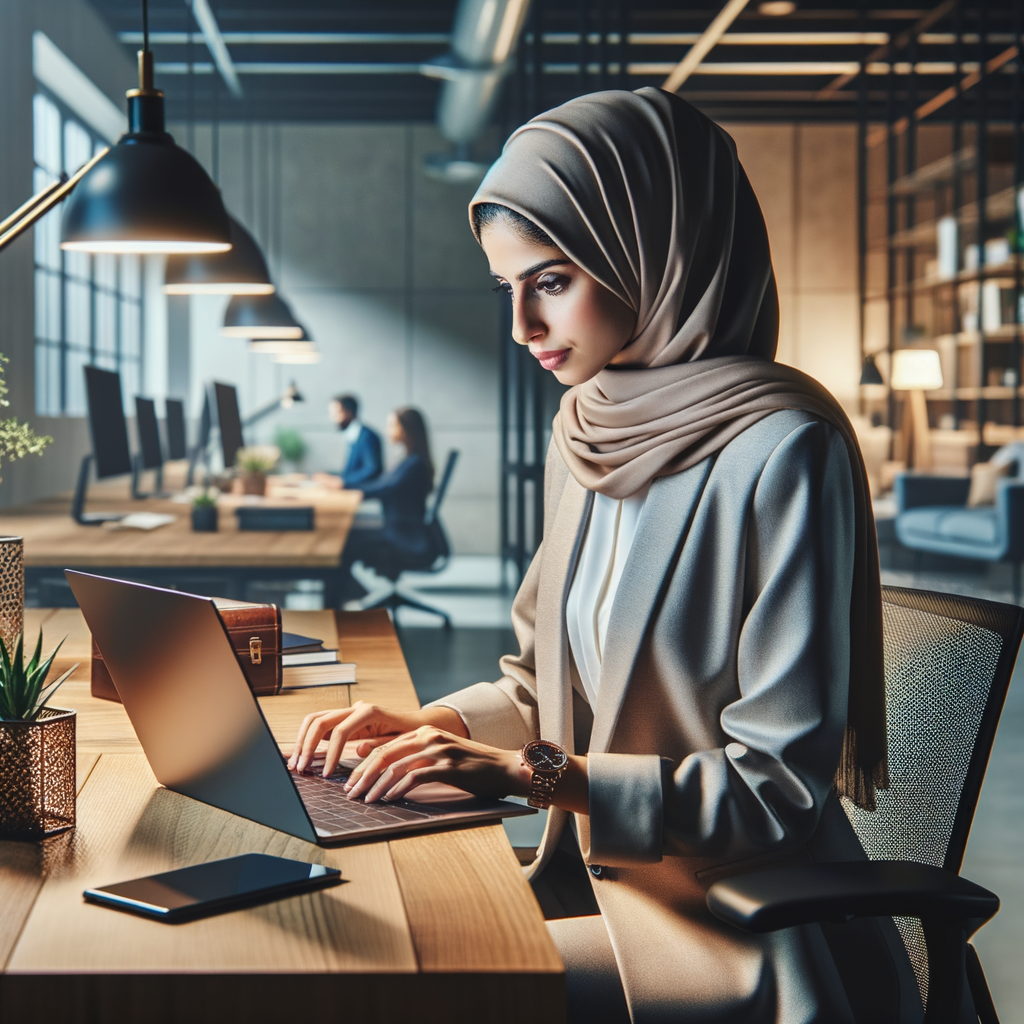 Un consultant utilisant un ordinateur portable dans un environnement de travail moderne.