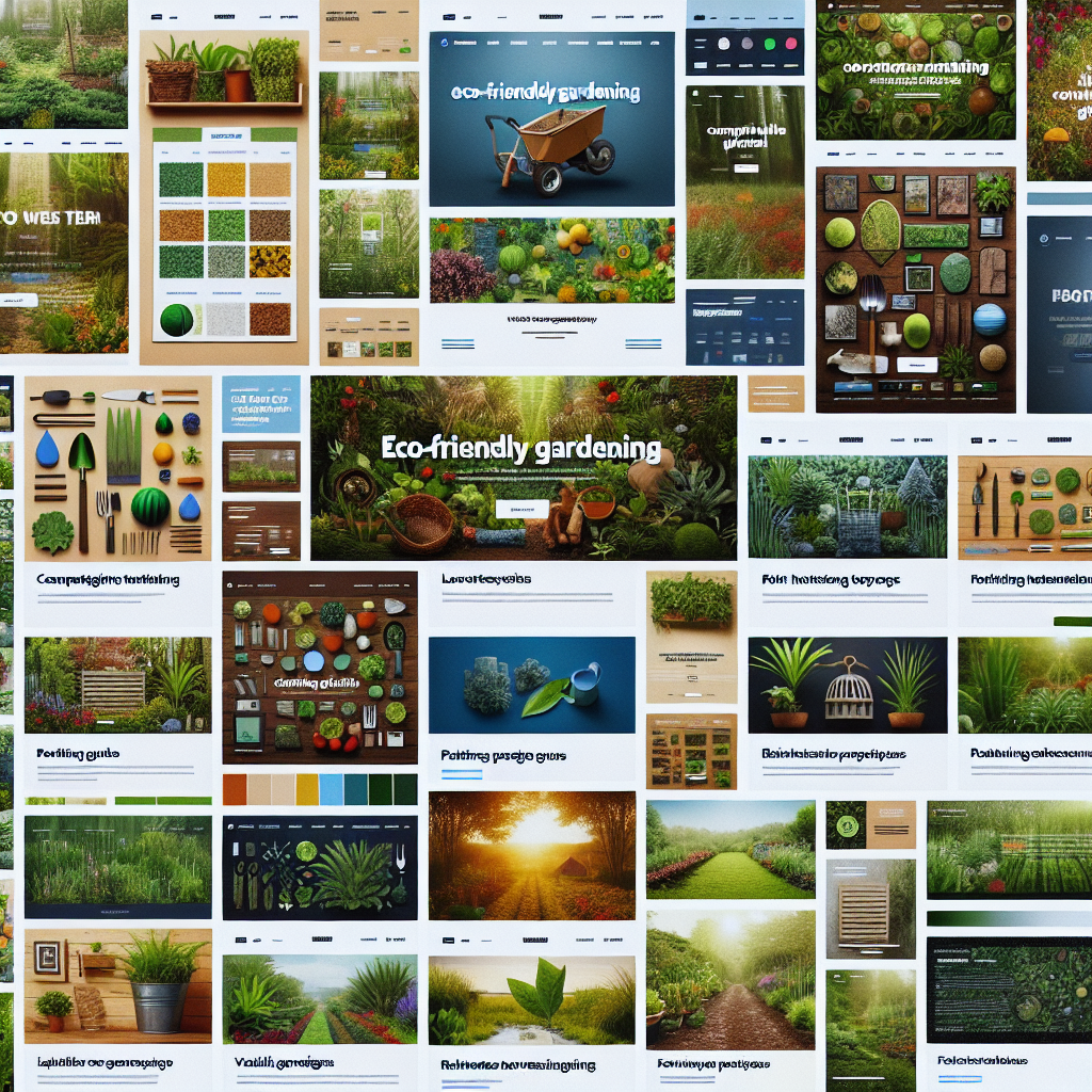 Collage de captures d'écran de différents designs de sites web de jardinage écologique.