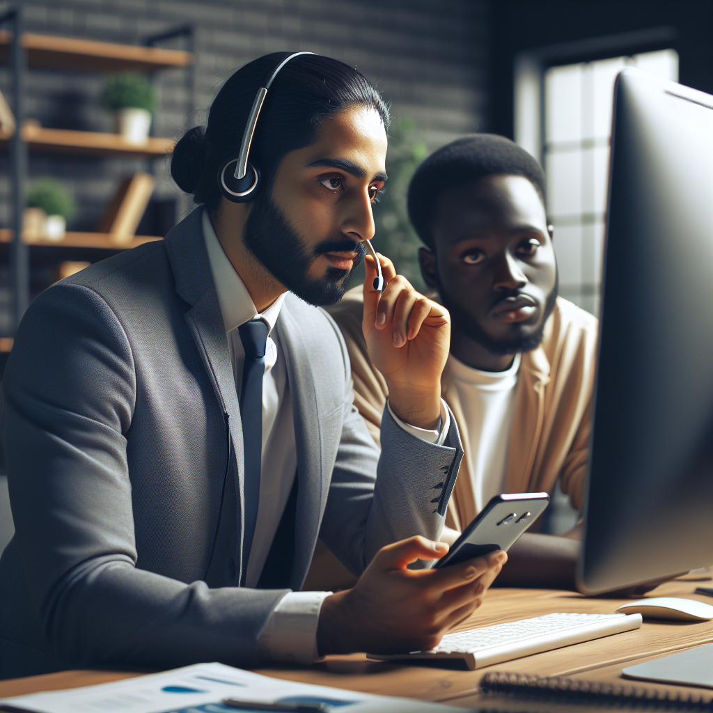 Un agent du service client de SiteW aidant un utilisateur par téléphone.