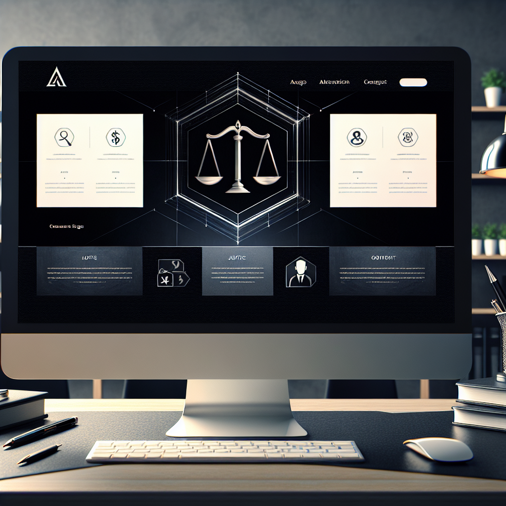 Un écran d'ordinateur affichant un site web d'un cabinet d'avocats avec un design moderne.