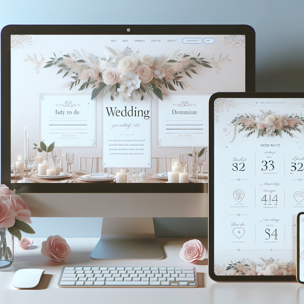Un exemple de template de site web de mariage sur un écran d'ordinateur et un smartphone.