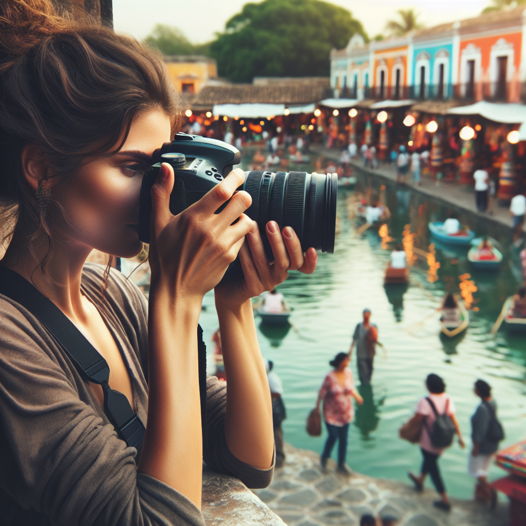 Un photographe prenant des photos d'un paysage touristique.