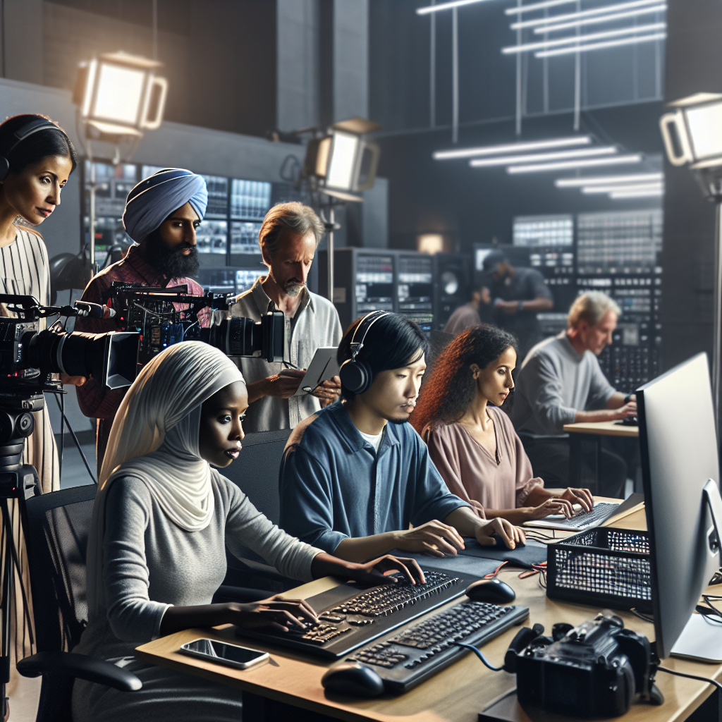 Une équipe de production audiovisuelle en plein travail.