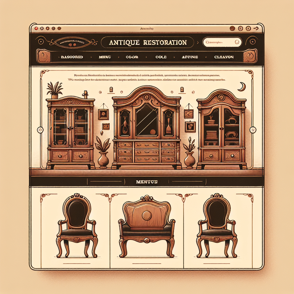 Capture d'écran d'un site web bien conçu pour une entreprise de rénovation de meubles anciens.