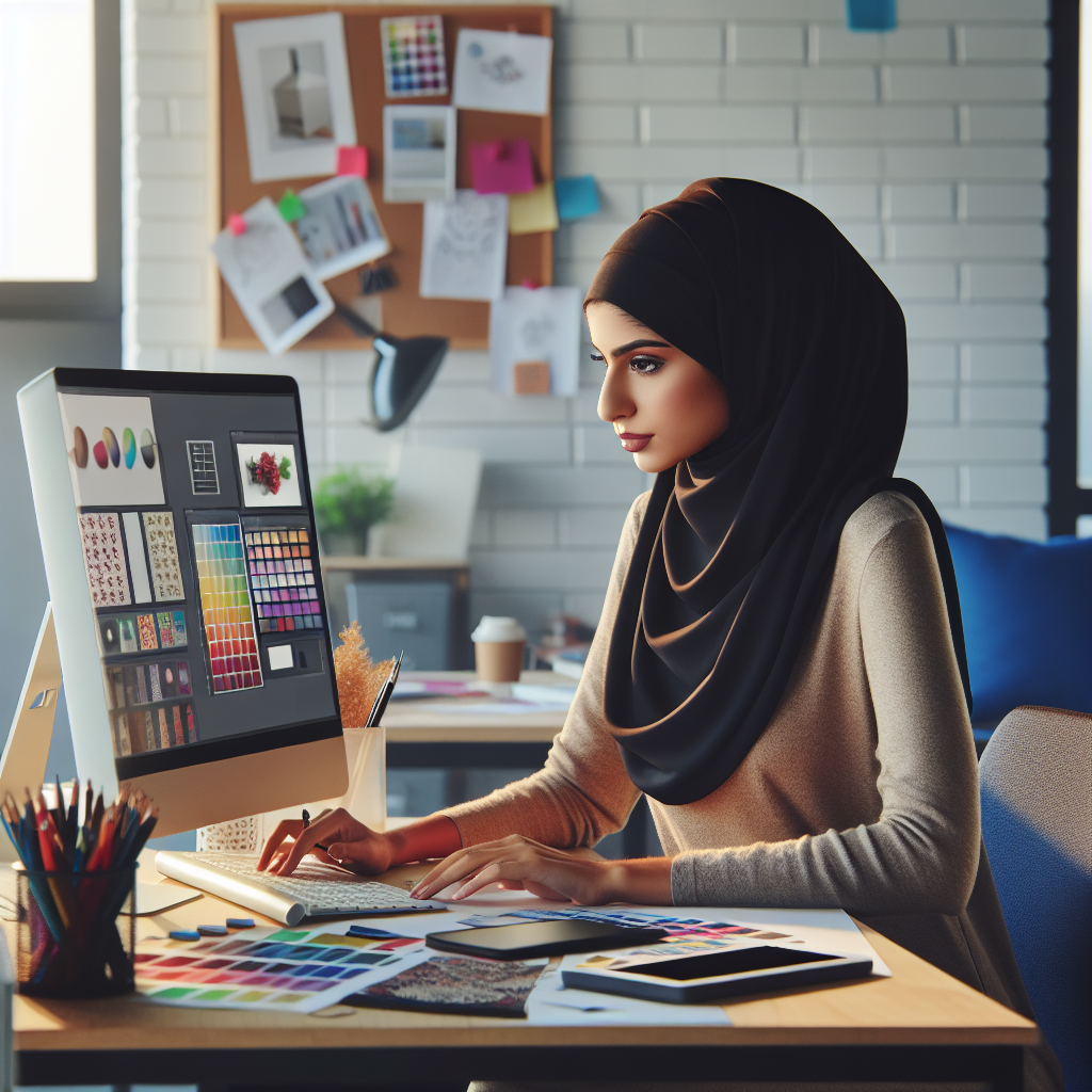 Un designer travaillant sur un ordinateur avec des échantillons de design de site web.