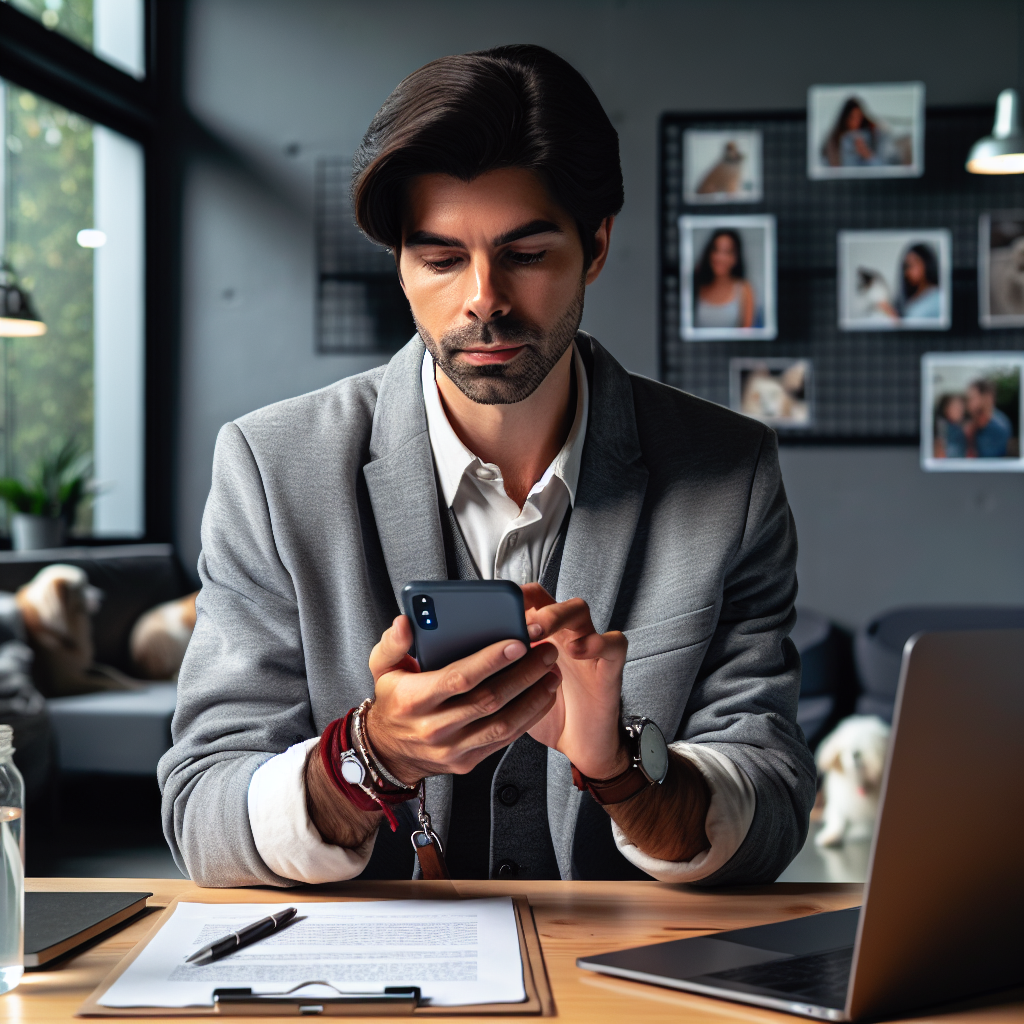 Un professionnel du bien-être animal partageant du contenu sur les réseaux sociaux.