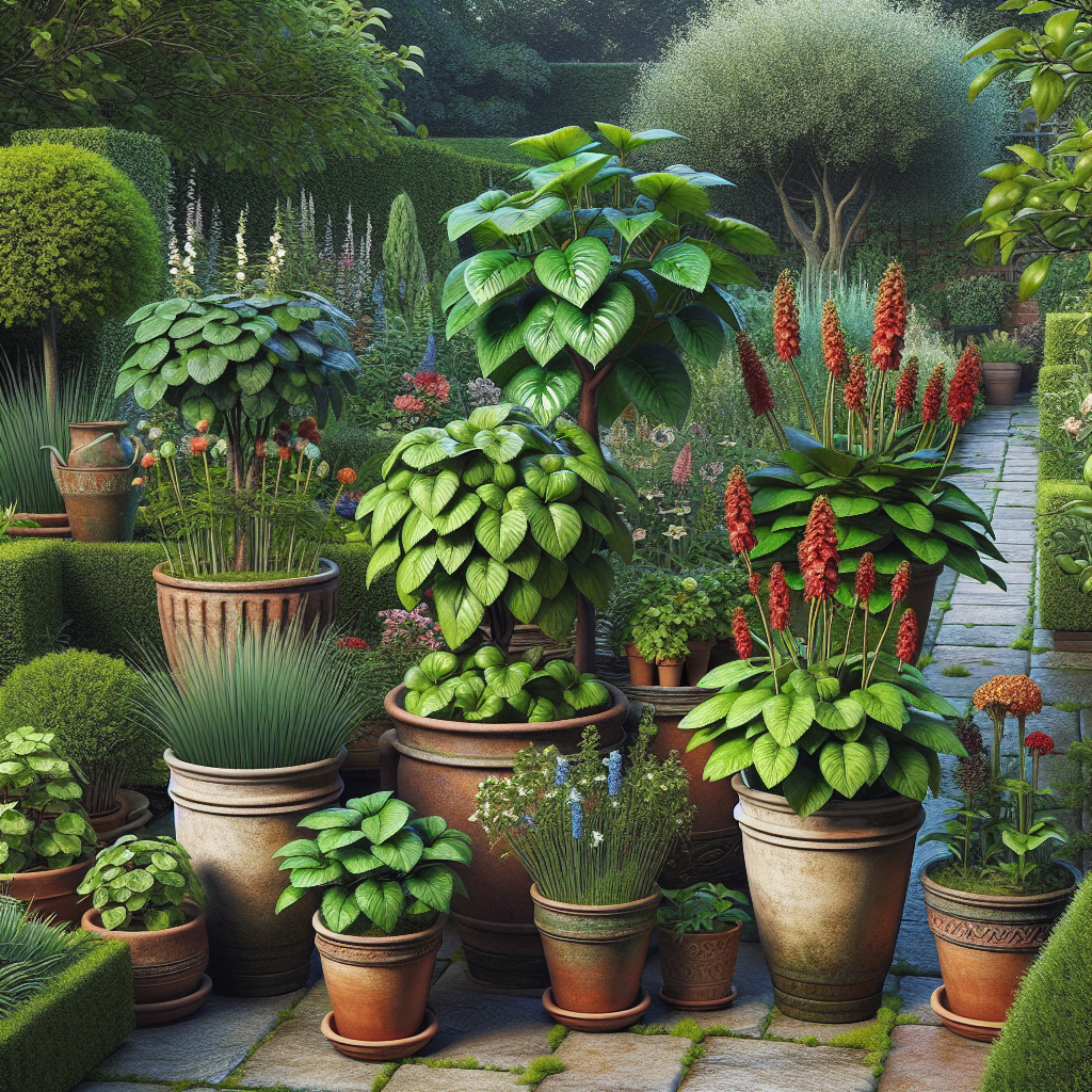 Des plantes biologiques en pots dans un jardin.