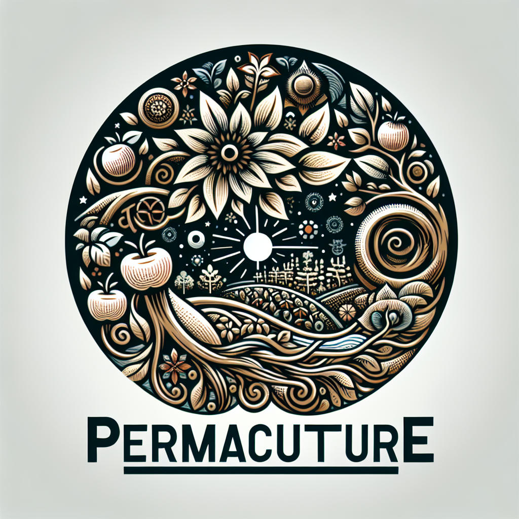 Un logo de permaculture avec des éléments naturels.