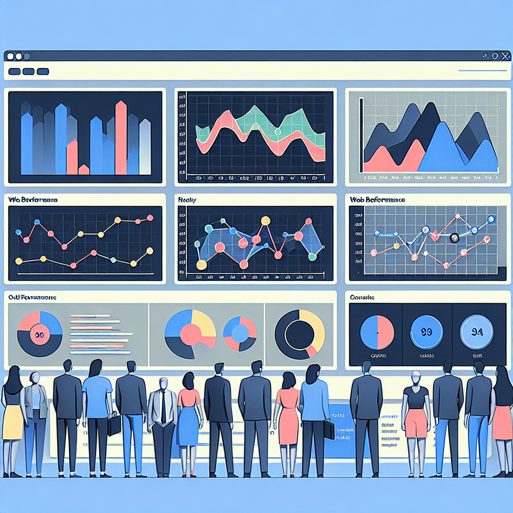 Tableau de bord analytique montrant des graphiques de performance du site web.