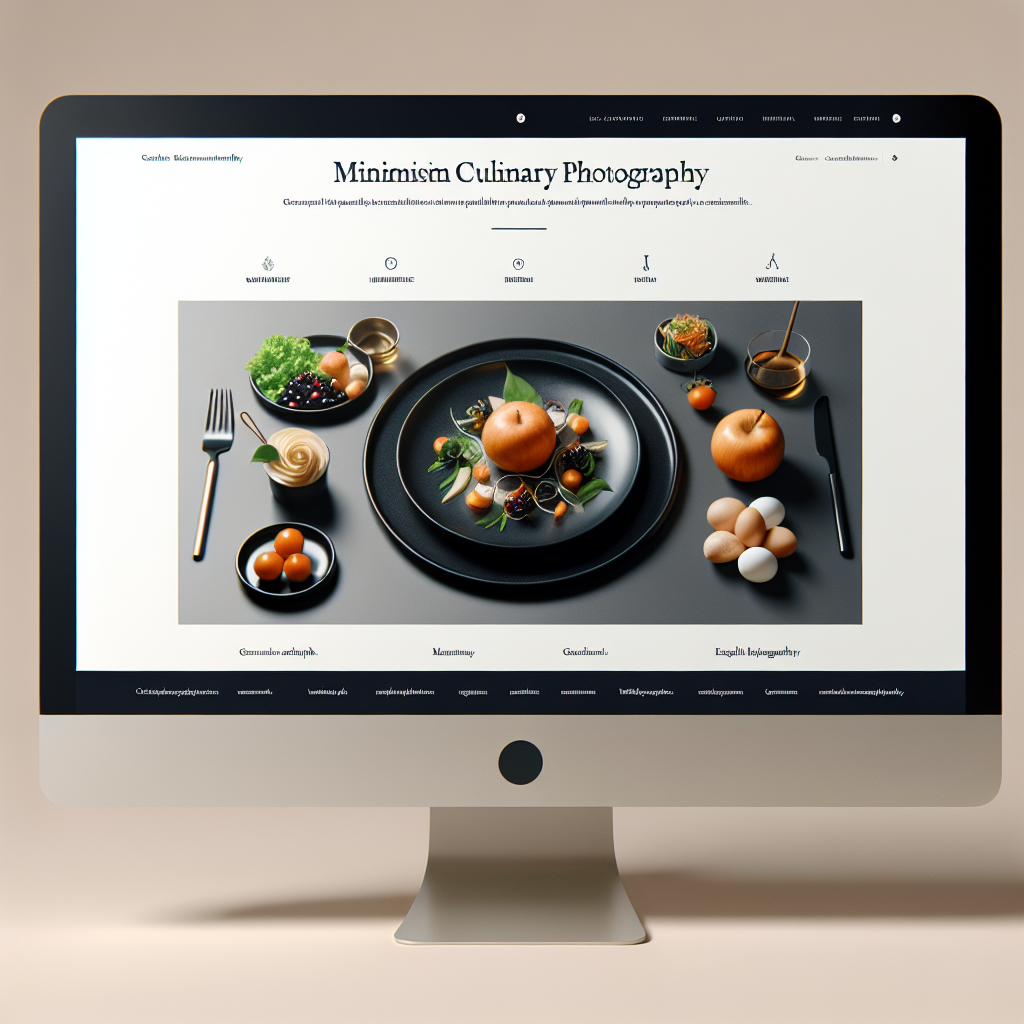 Un écran d'ordinateur affichant un site web de photographie culinaire avec un design moderne et épuré.