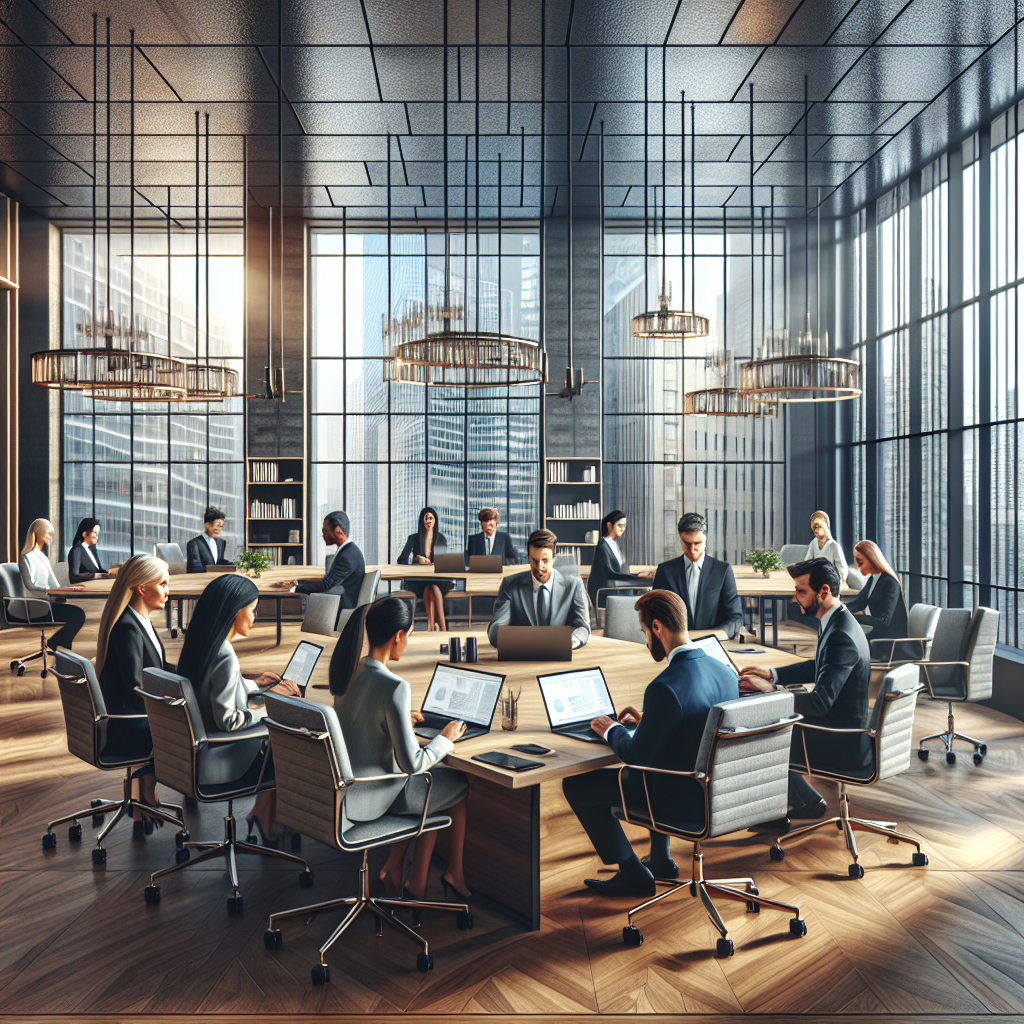 Un groupe de personnes utilisant des ordinateurs portables dans une salle de réunion moderne.