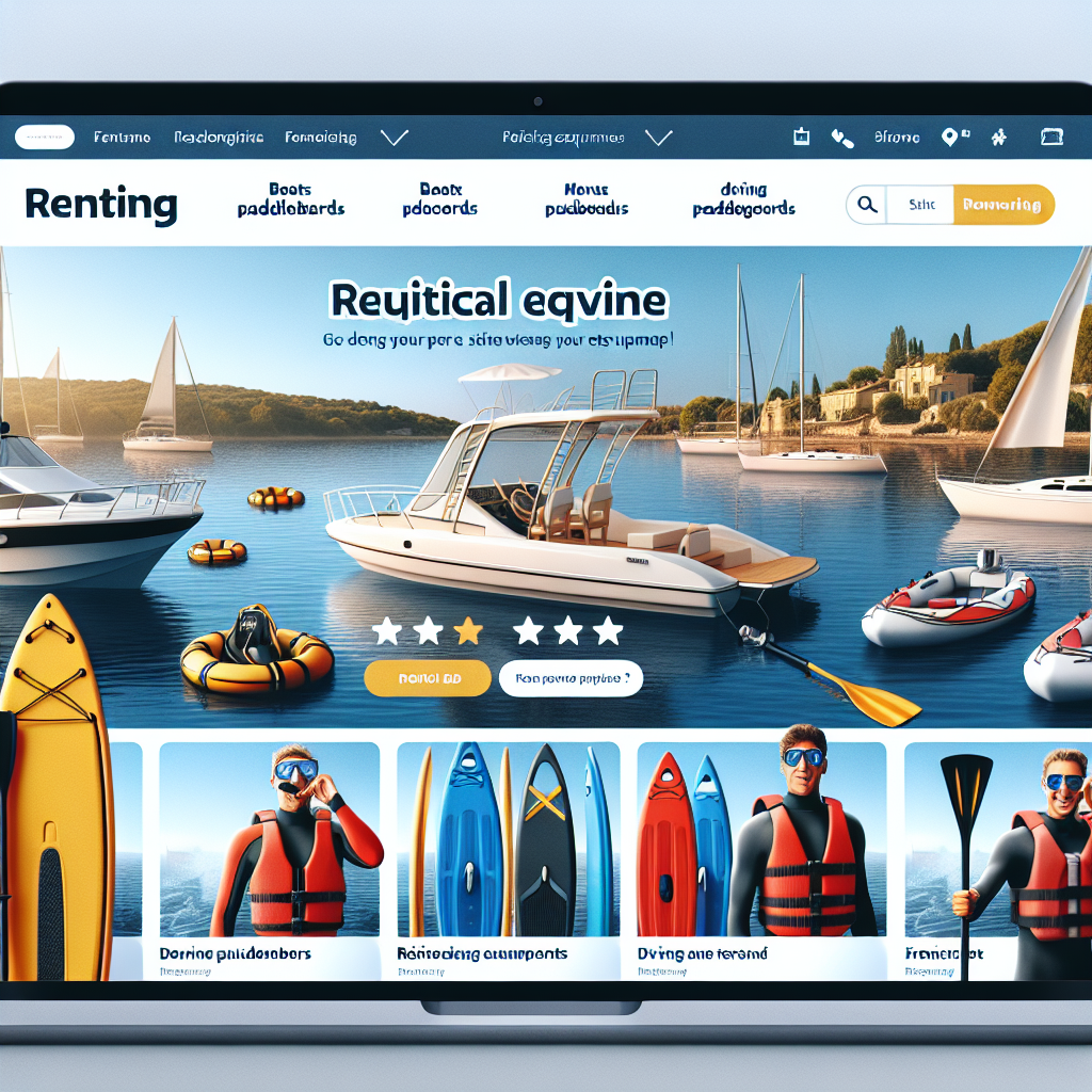 Un site web de location de matériel nautique avec des avis positifs.