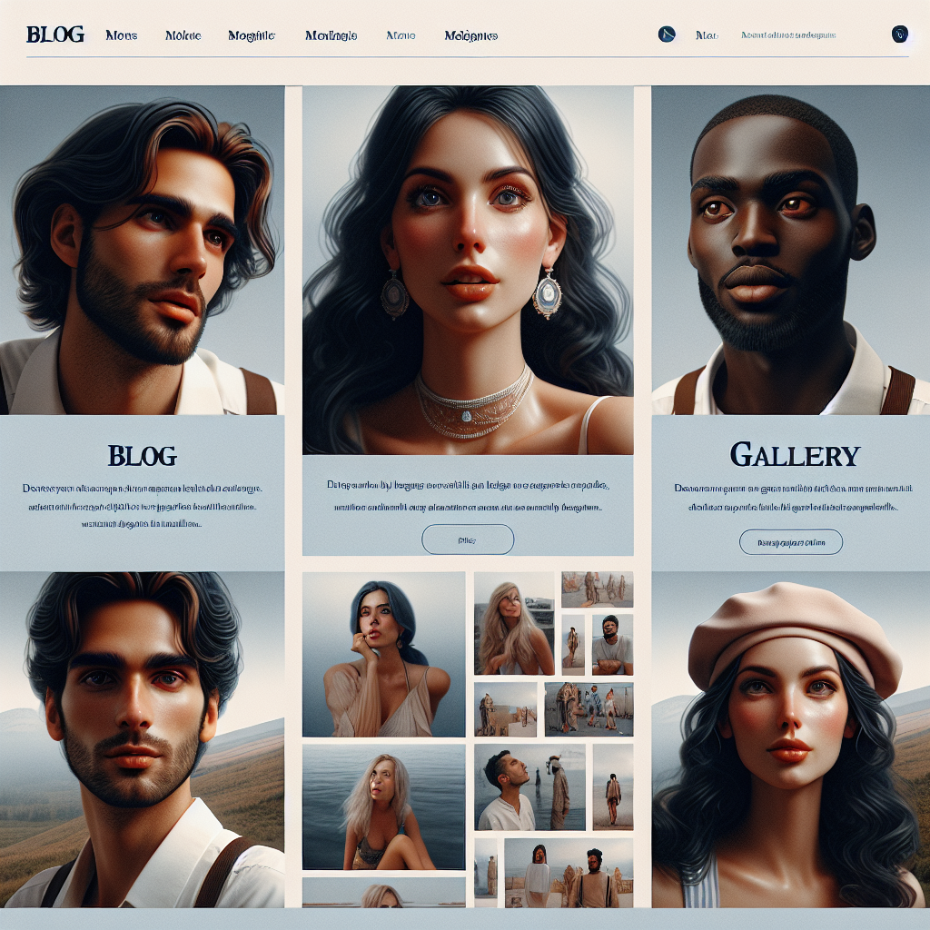 Capture d'écran fictive d'un site web avec des modules de blog et galerie