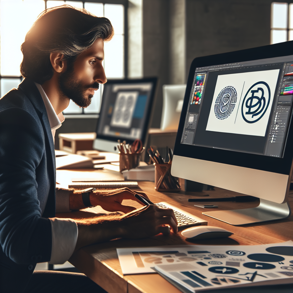 Un designer travaillant sur un logo sur un ordinateur.