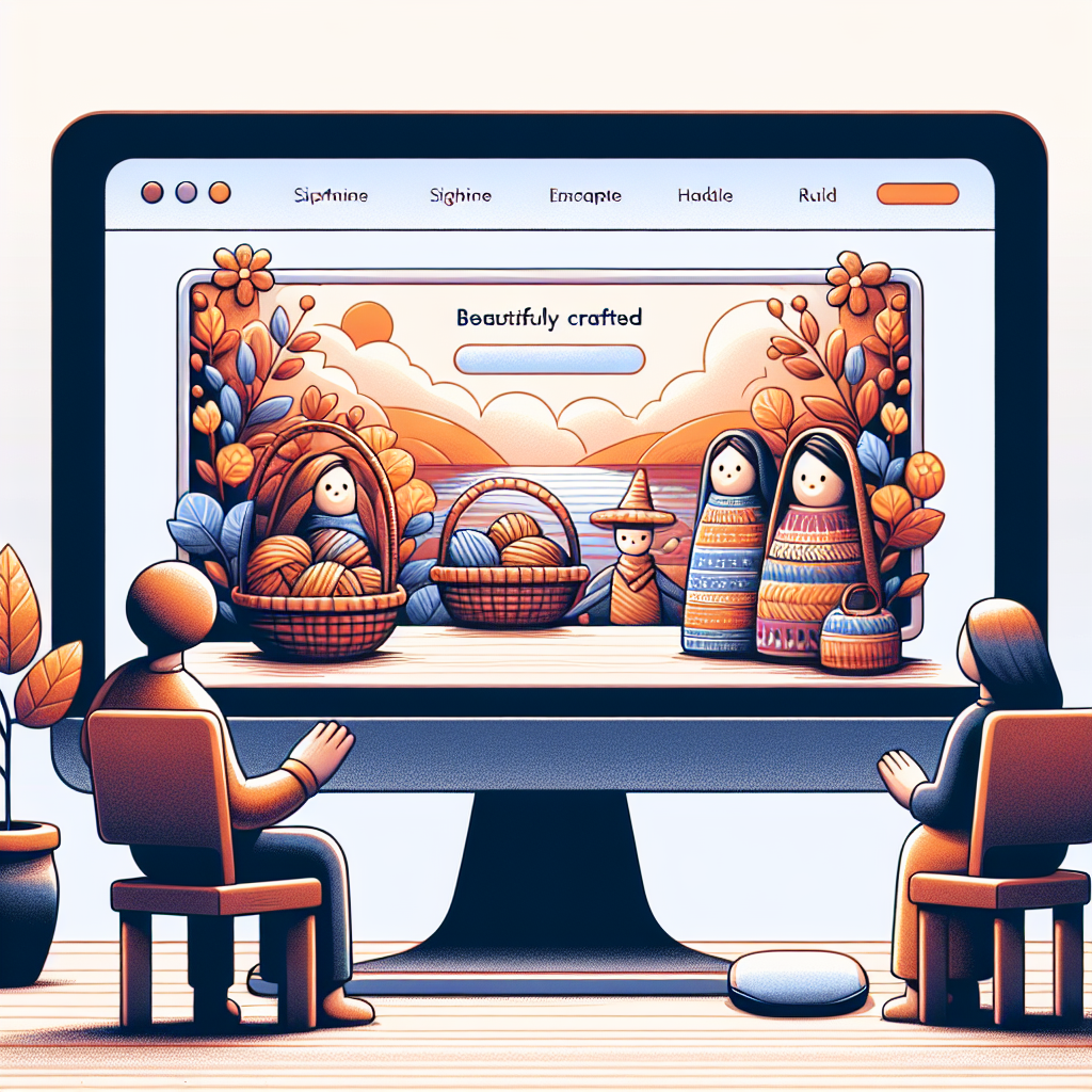 Un écran d'ordinateur affichant un site web artisanal avec des couleurs chaudes et des images de produits faits main.
