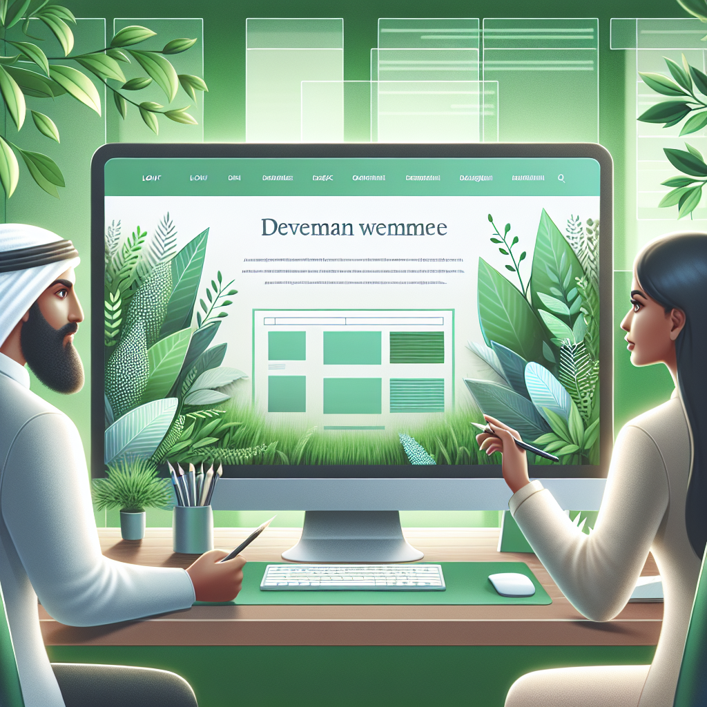 Un écran d'ordinateur affichant un design web moderne et épuré avec des tons verts et naturels.