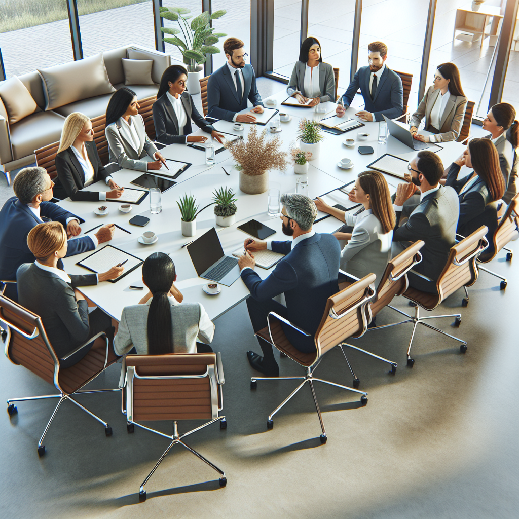 Un groupe diversifié de professionnels discutant autour d'une table.