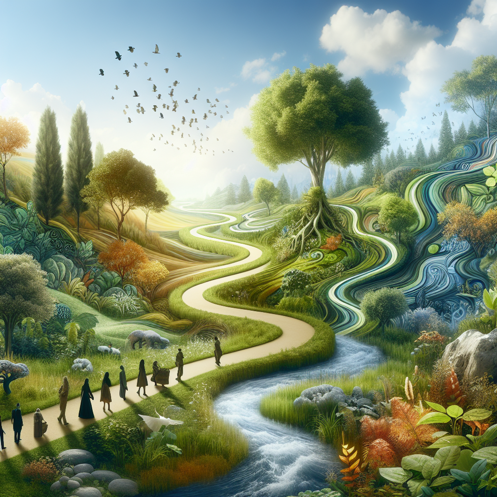 Un chemin sinueux à travers un paysage naturel, symbolisant la croissance et l'évolution.