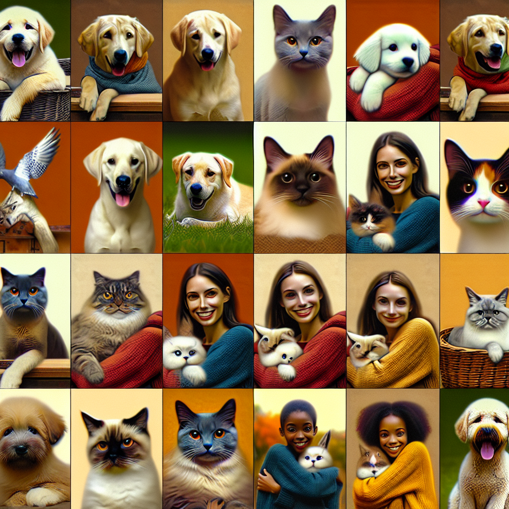 Un collage de photos d'animaux de compagnie heureux et en sécurité.