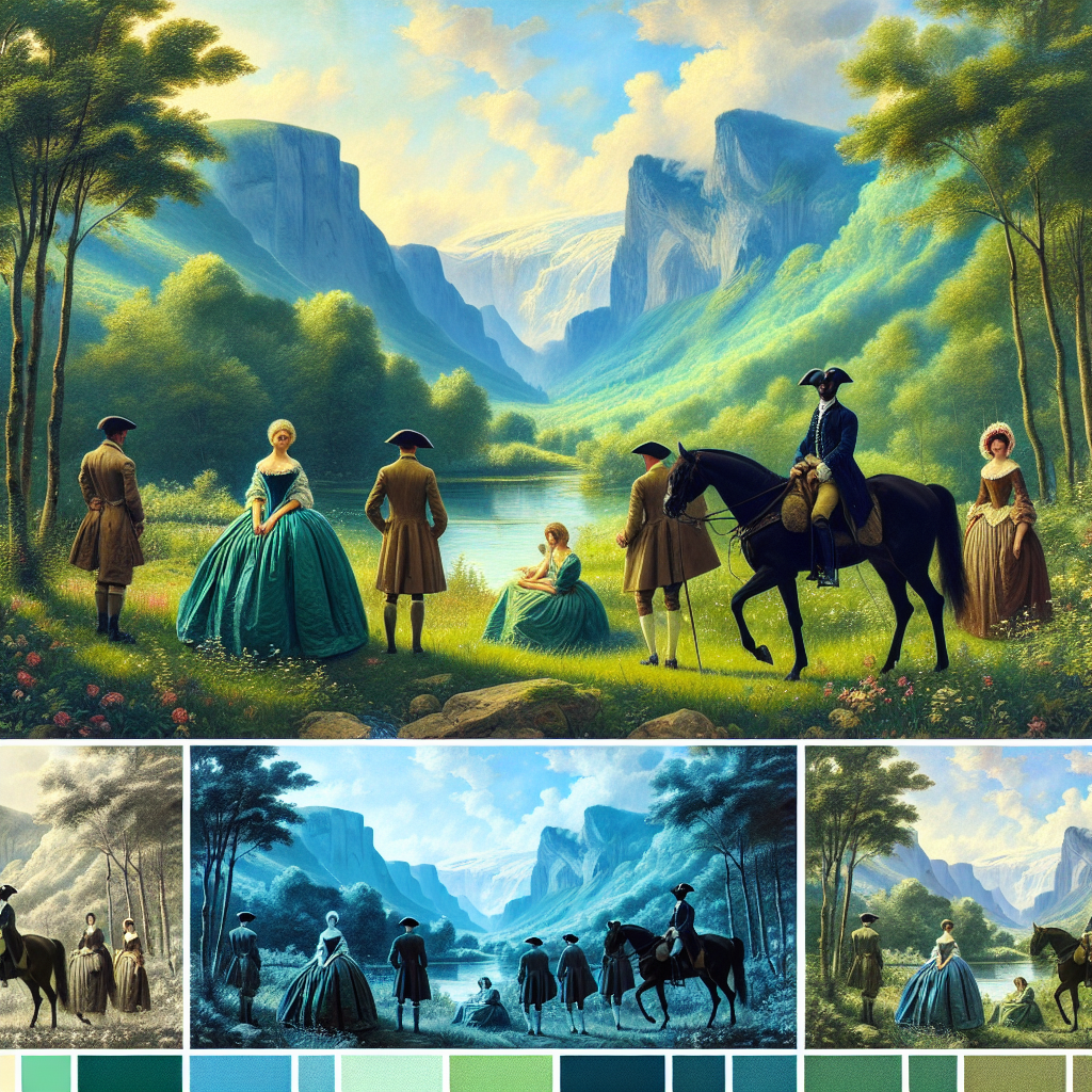 Palette de couleurs vertes et bleues avec des éléments naturels