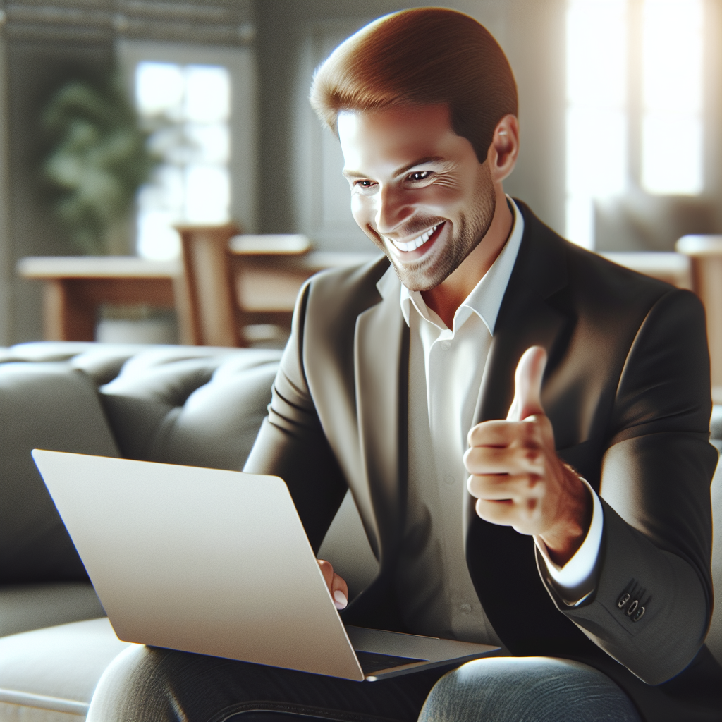 Un client satisfait laissant un avis positif sur un ordinateur portable