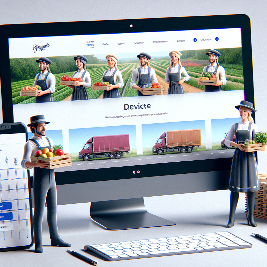 Un écran d'ordinateur affichant un site de livraison de produits fermiers avec un design moderne.