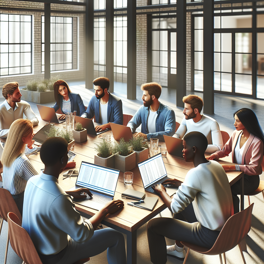 Un groupe de personnes discutant autour d'une table avec des ordinateurs portables.