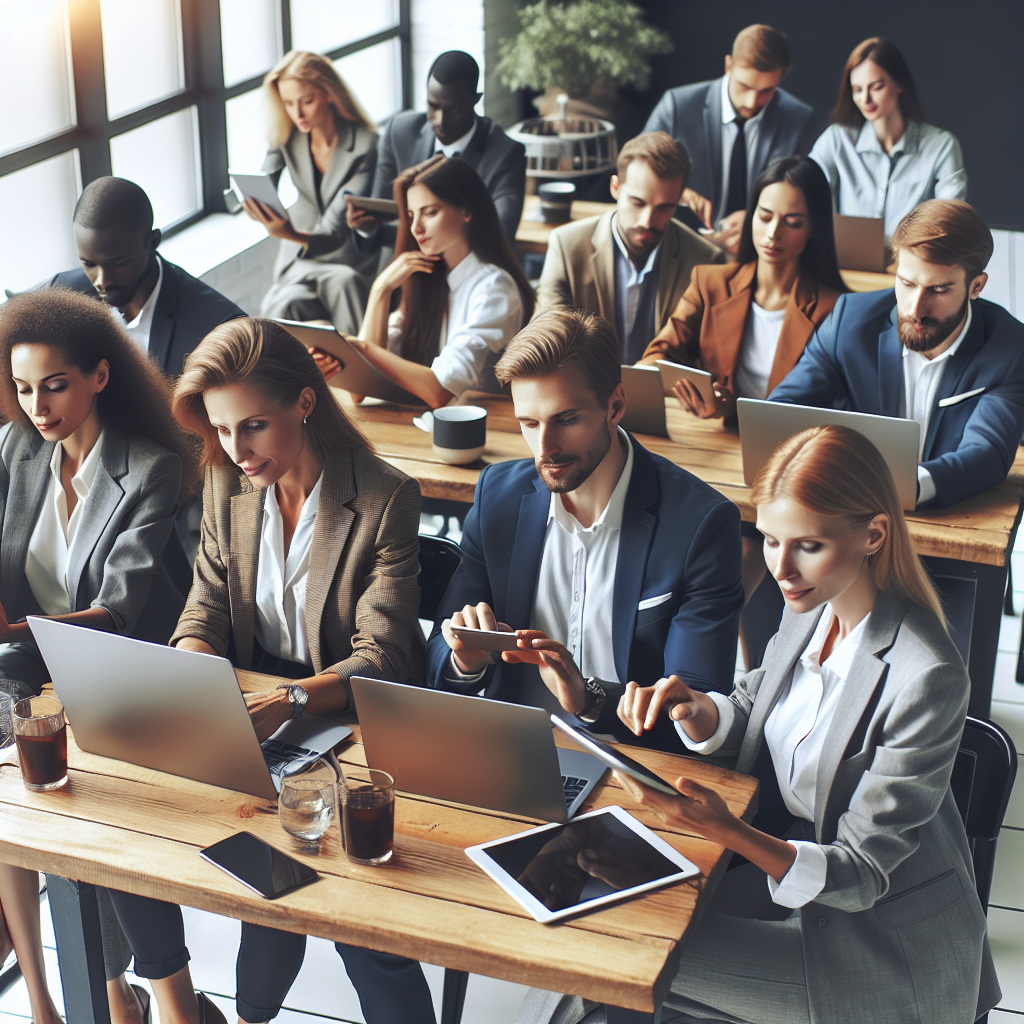Un groupe de personnes utilisant divers appareils numériques pour le marketing.