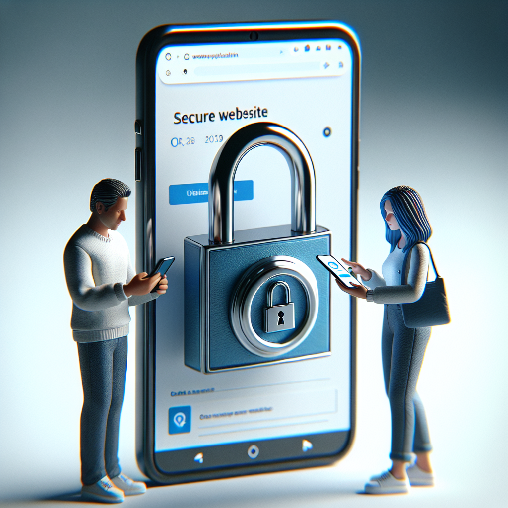 Un smartphone affichant un site web sécurisé avec un cadenas dans la barre d'adresse.