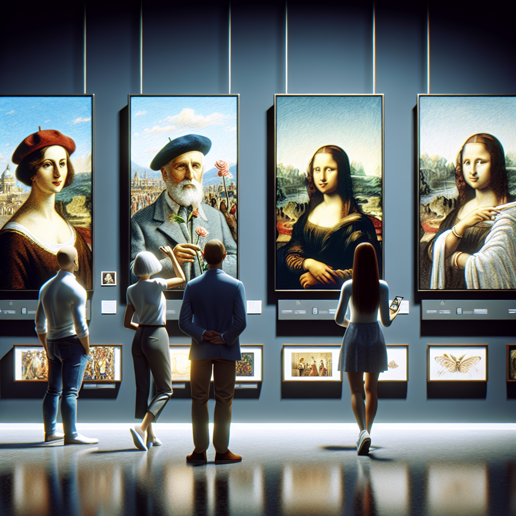 Une galerie d'art numérique avec des œuvres d'art affichées sur un écran.