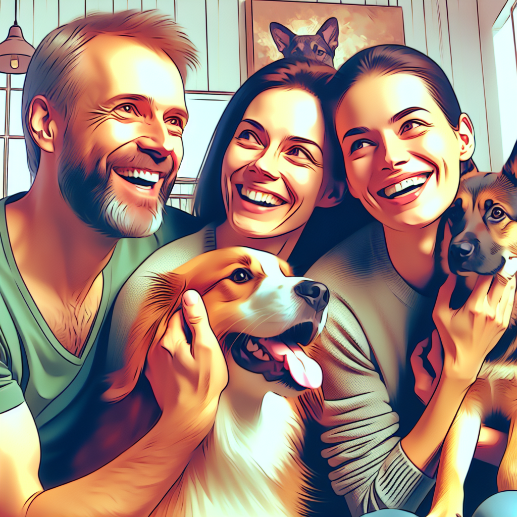 Des clients satisfaits avec leurs animaux de compagnie.