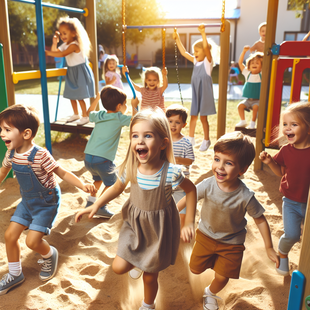 Des enfants jouant dans une aire de jeux, capturés en photo.
