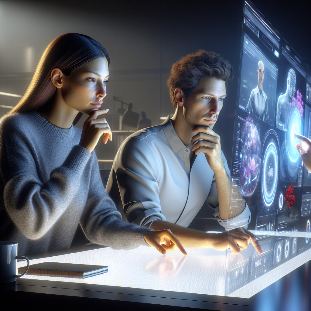 Image d'un utilisateur interagissant avec des éléments interactifs sur un écran.