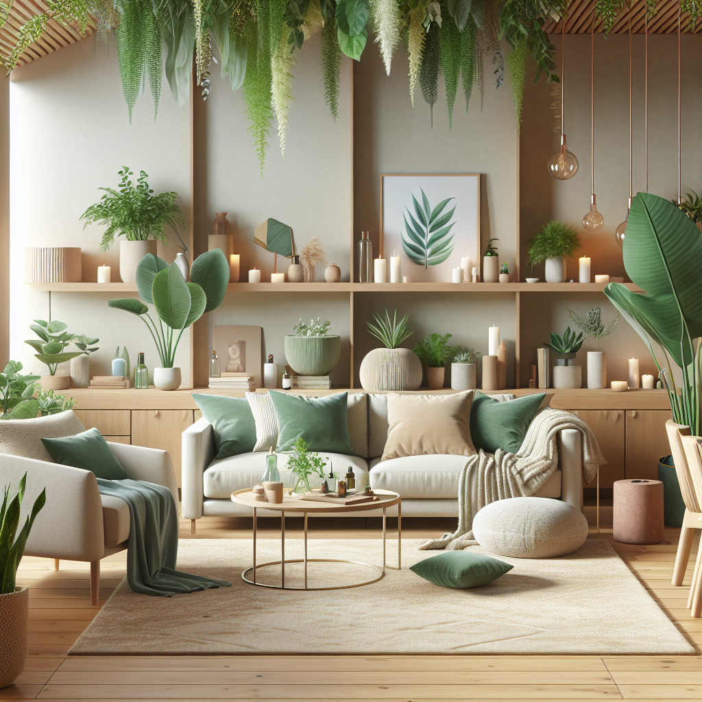 Un bureau de thérapeute bien agencé avec des plantes et des objets de bien-être.