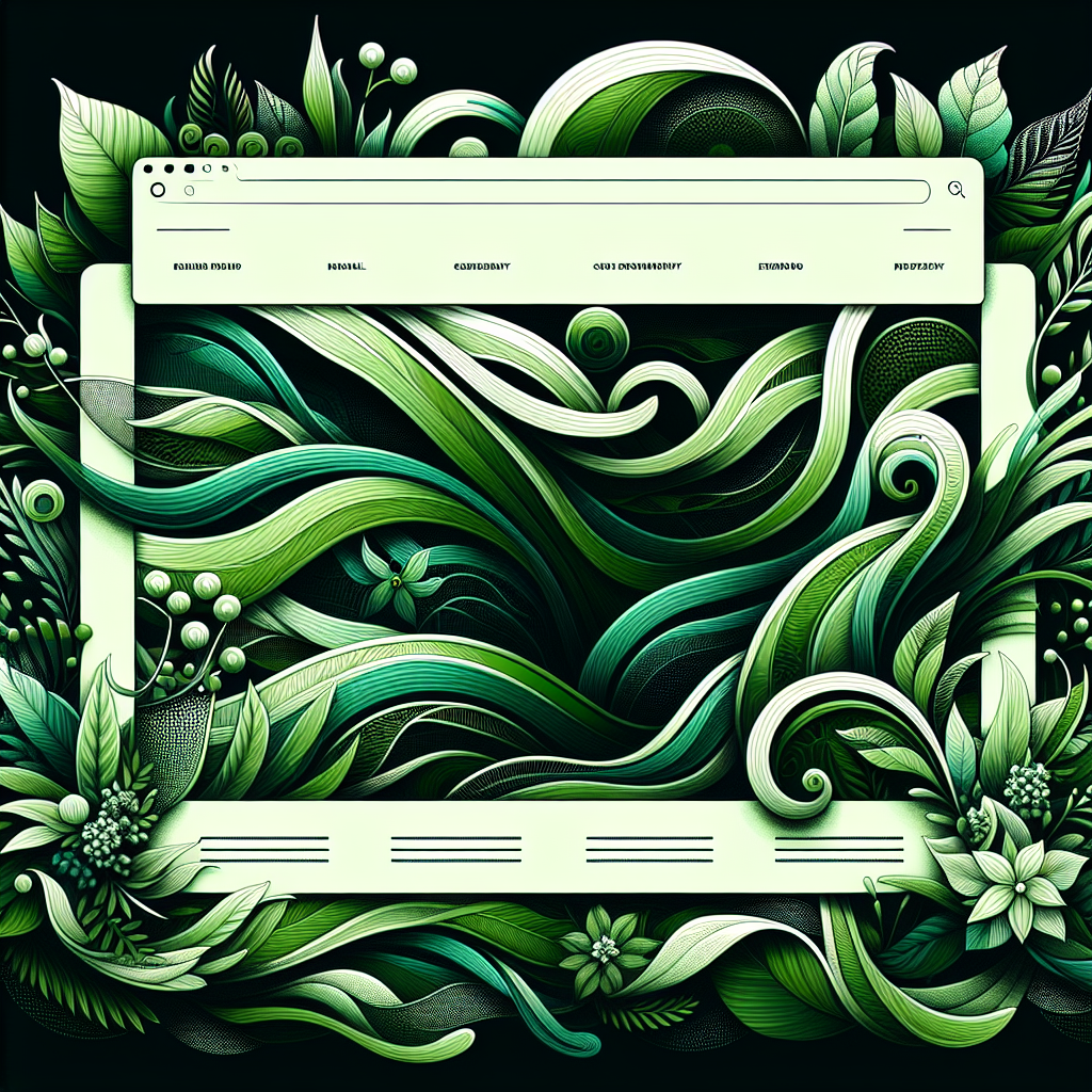 Un design de site web avec des couleurs vertes et des motifs naturels.