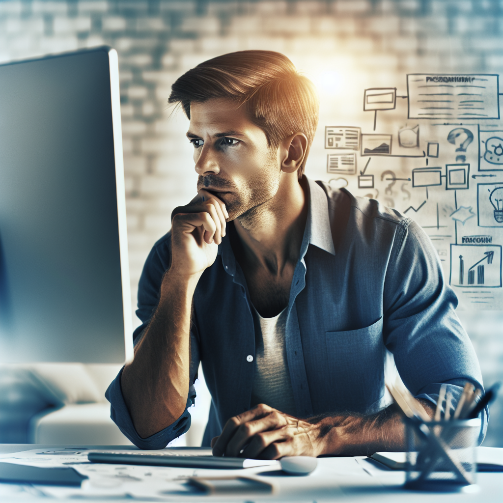 Un entrepreneur réfléchissant à la planification de son site web.