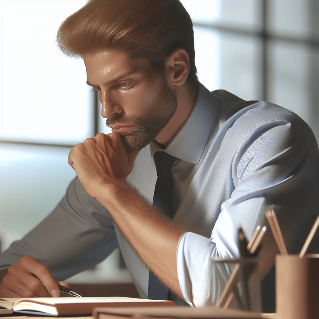 Un entrepreneur réfléchissant aux objectifs de son site web.