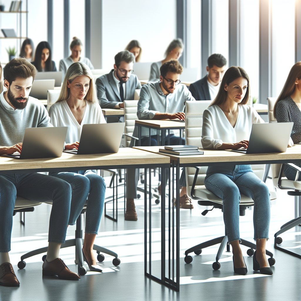Un espace de coworking moderne avec des personnes travaillant sur des ordinateurs portables.