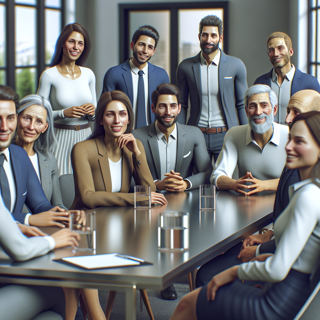 Un groupe de clients satisfaits discutant autour d'une table.