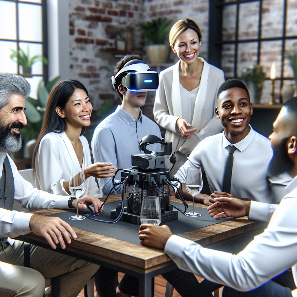 Un groupe de professionnels discutant autour d'une table avec des équipements de réalité virtuelle.