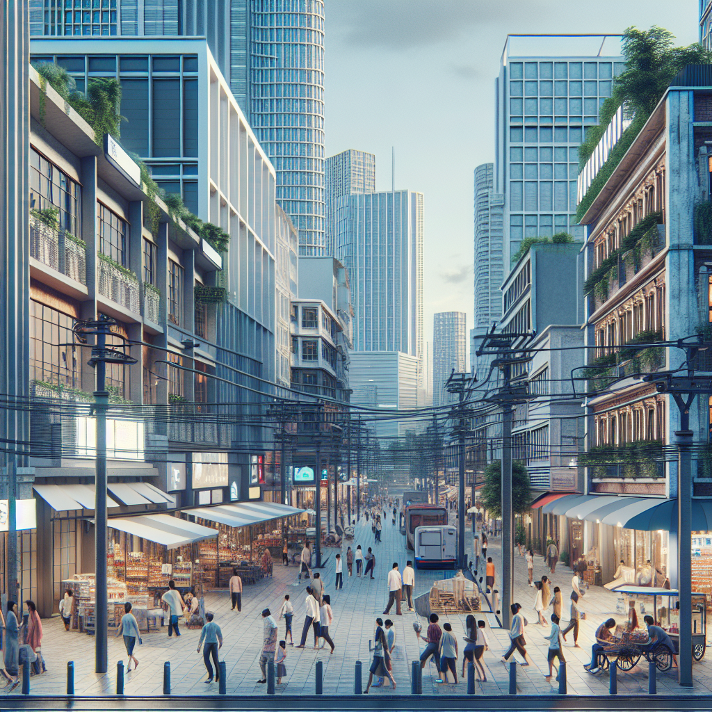 Un paysage urbain avec des enseignes de magasins