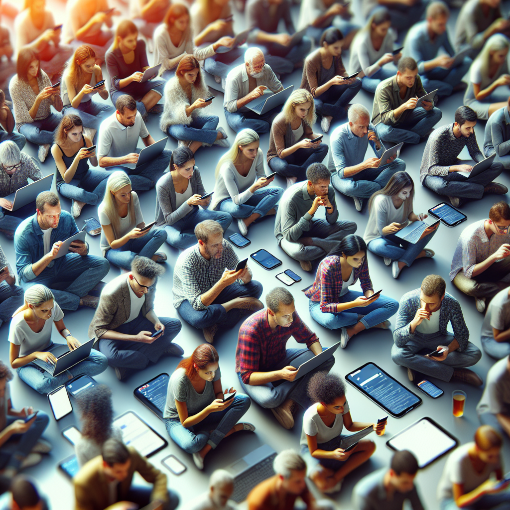 Personnes utilisant des réseaux sociaux sur des appareils numériques.