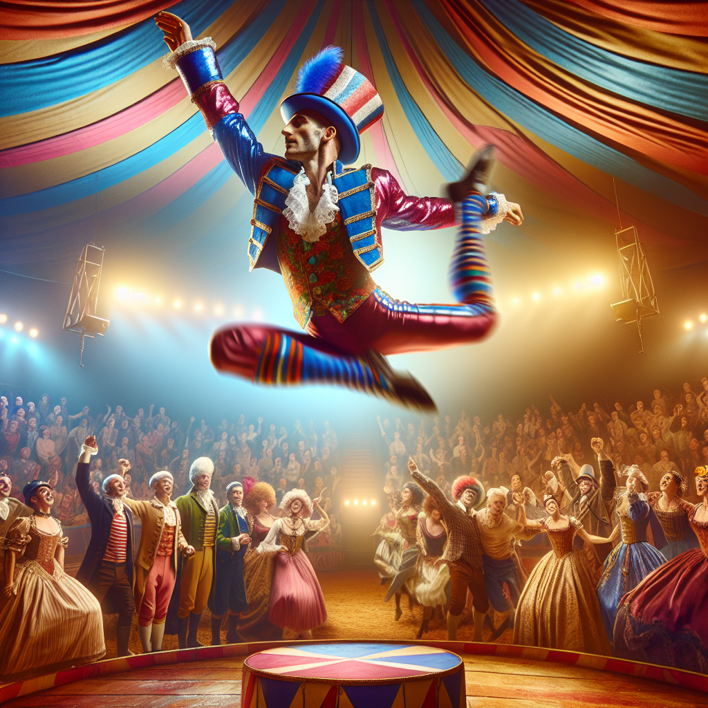 Un artiste de cirque en action, capturé dans une vidéo dynamique.