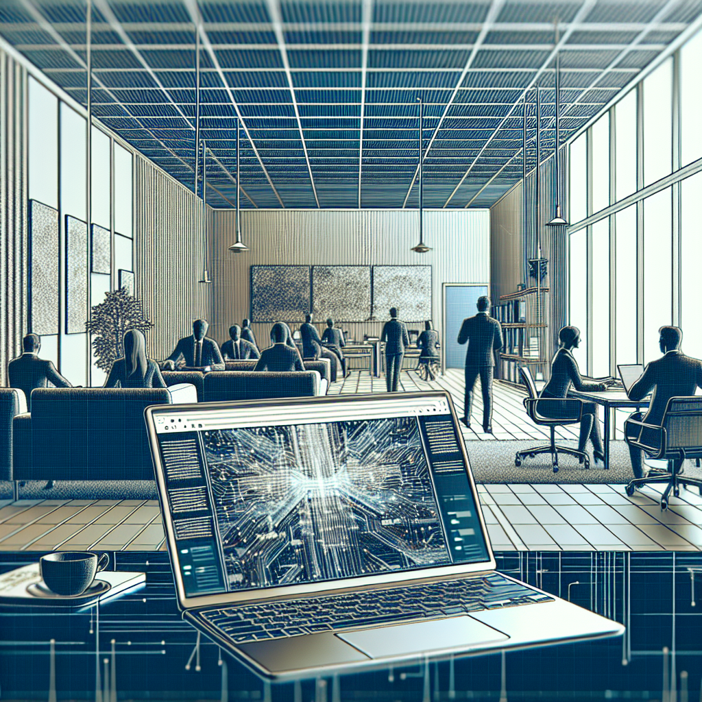 Un bureau moderne avec un ordinateur portable ouvert sur un site web.